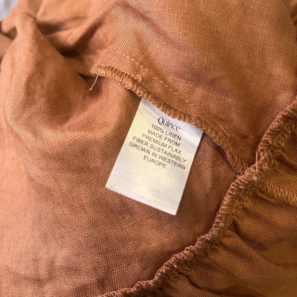 Quince European Linen Smocked Mini Long Sleeve Dress Terracotta Brown XS Peasant - Picture 8 of 8